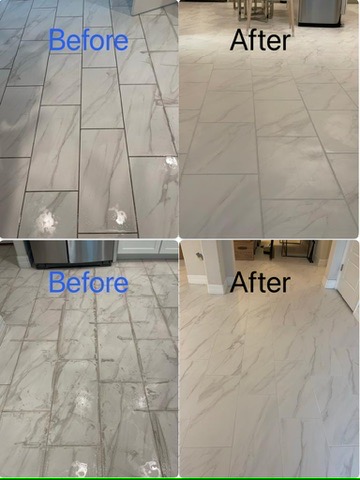Floor tile cleaning before and after